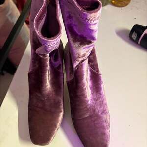 Public Desire Purple Velvet Heel Boots with Clear Block Heel